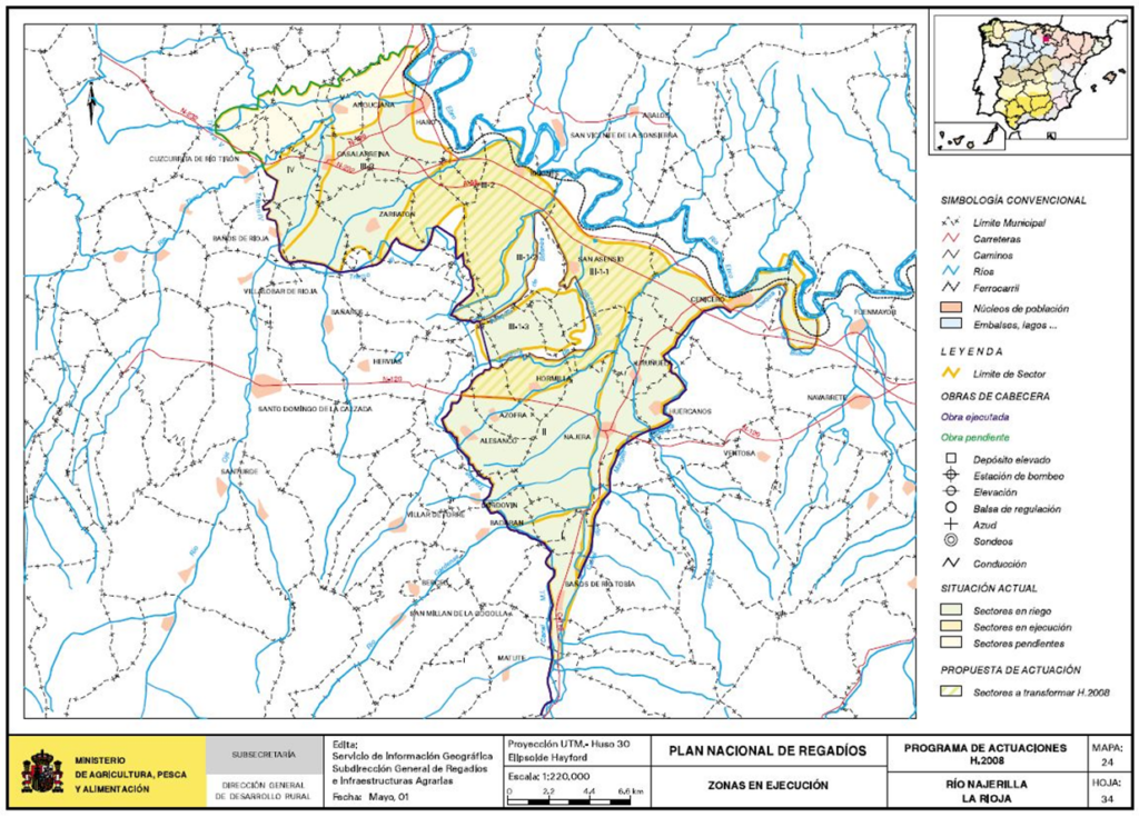 Mapa de Najerilla (La Rioja) en que se representa su zona regable