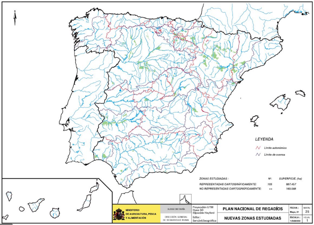 Mapa de España que representa las nuevas zonas estudiadas