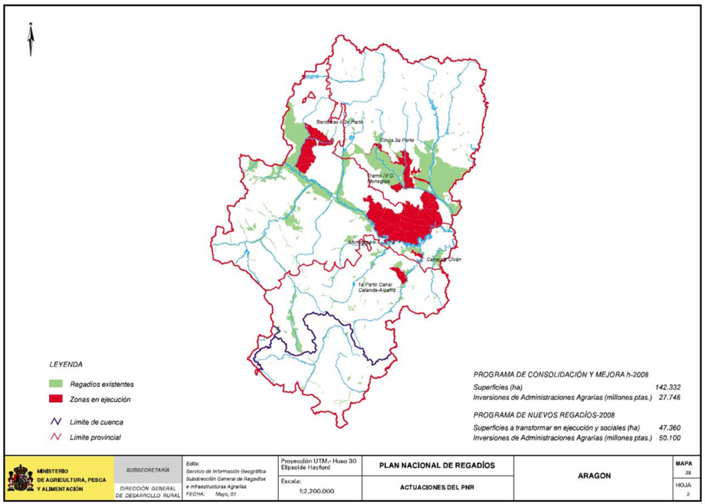 Mapa de la comunidad autónoma de Aragón que representa las actuaciones del PNR