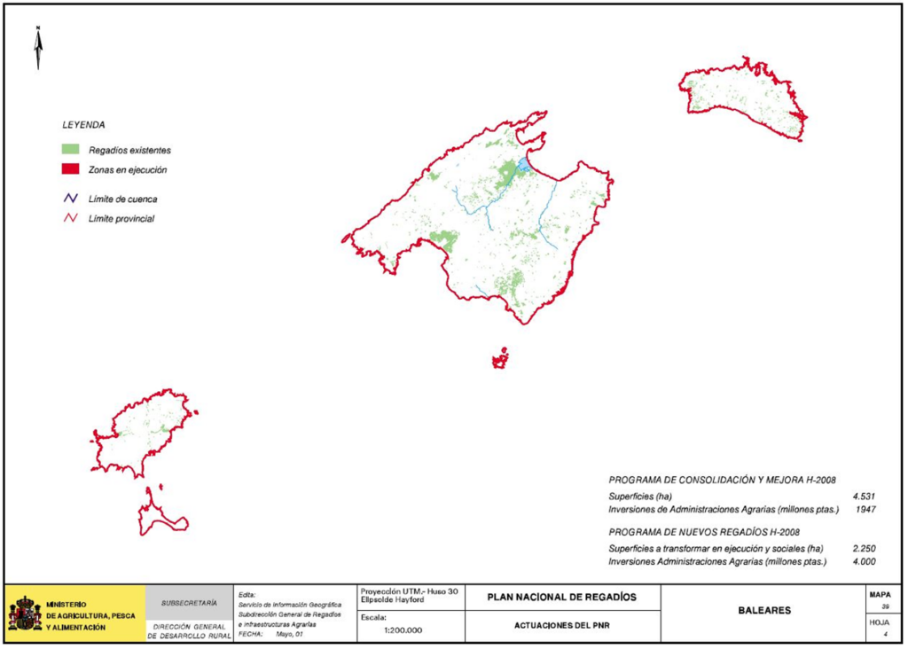 Mapa de la comunidad autónoma de Baleares que representa las actuaciones del PNR
