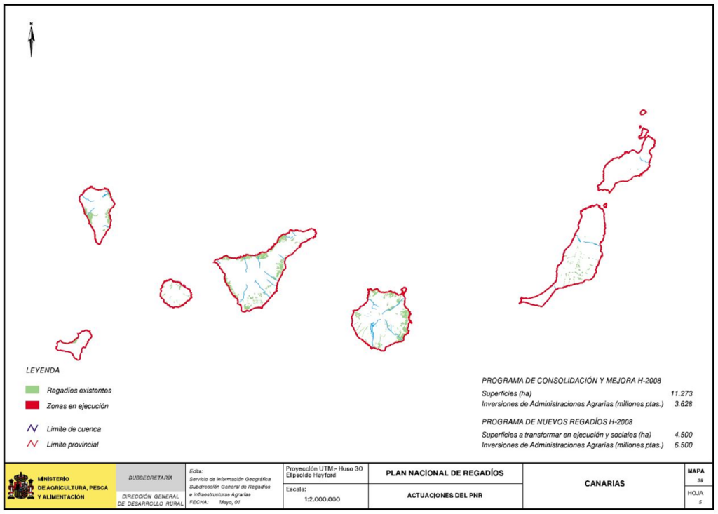 Mapa de la comunidad autónoma de Canarias que representa las actuaciones del PNR