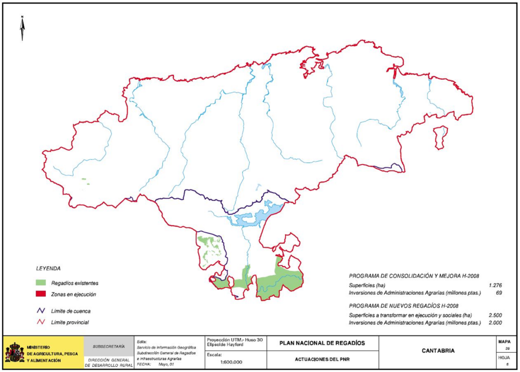 Mapa de la comunidad autónoma de Cantabria que representa las actuaciones del PNR