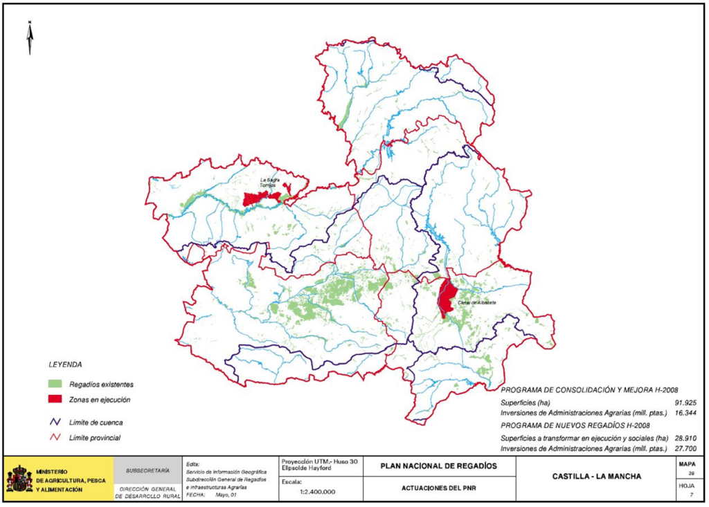 Mapa de la comunidad autónoma de Castilla-La Mancha que representa las actuaciones del PNR