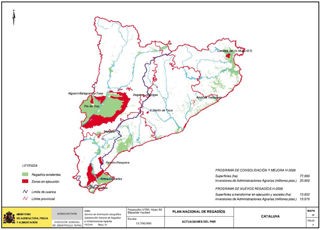 Mapa de la comunidad autónoma de Cataluña que representa las actuaciones del PNR