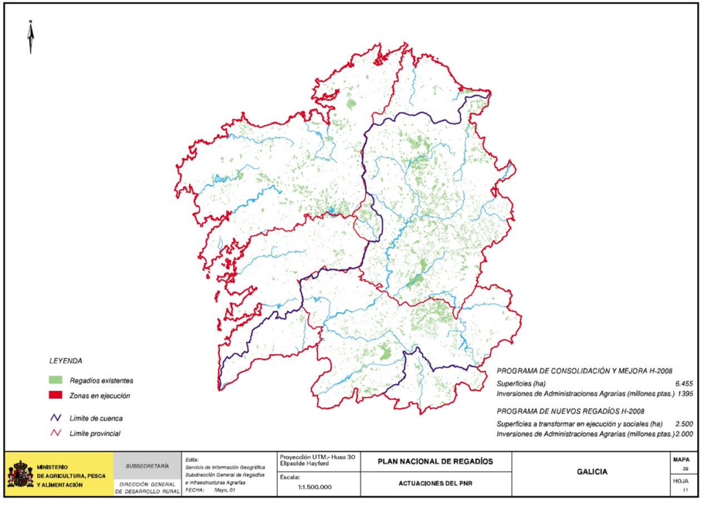 Mapa de la comunidad autónoma de Galicia que representa las actuaciones del PNR