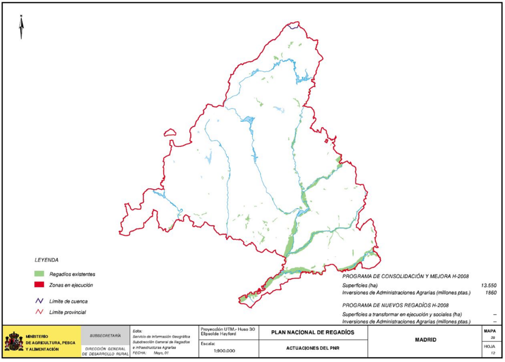 Mapa de la comunidad autónoma de Madrid que representa las actuaciones del PNR