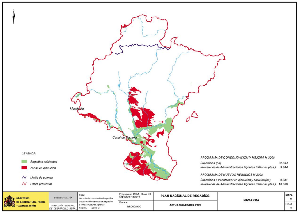 Mapa de la comunidad autónoma de Navarra que representa las actuaciones del PNR