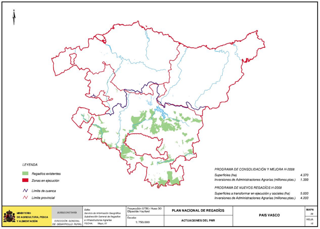Mapa de la comunidad autónoma de País Vasco que representa las actuaciones del PNR