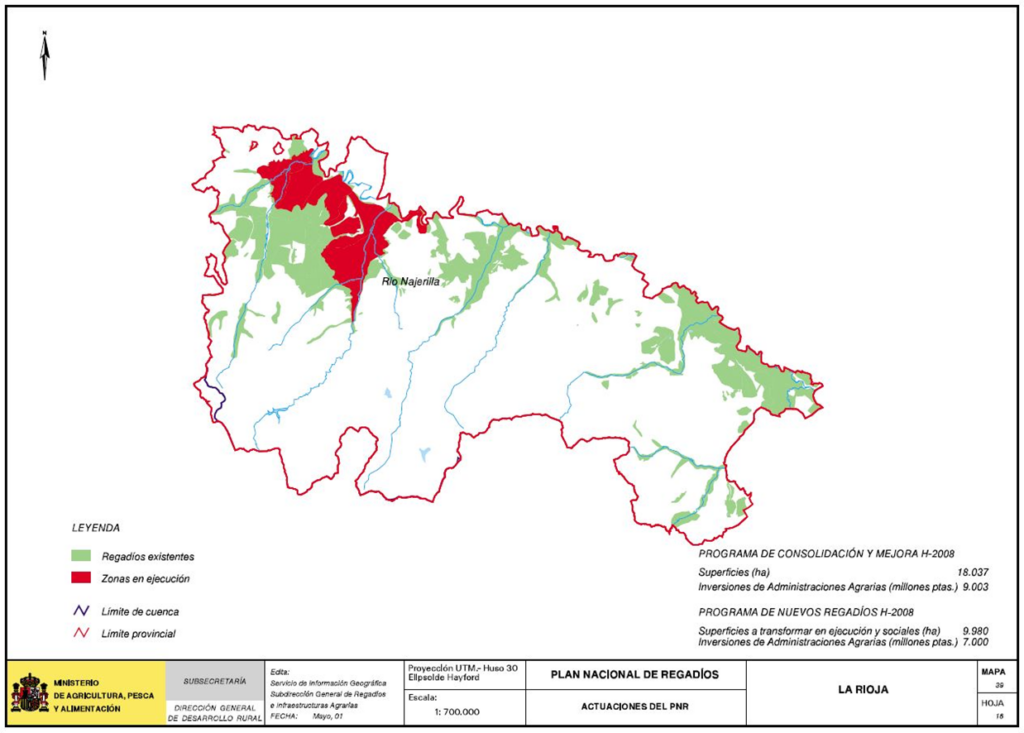 Mapa de la comunidad autónoma de La Rioja que representa las actuaciones del PNR