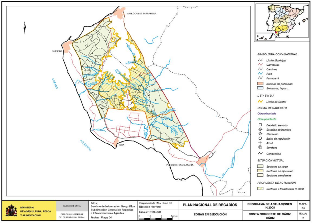 Mapa de Costa Noroeste de Cádiz en que se representa su zona regable