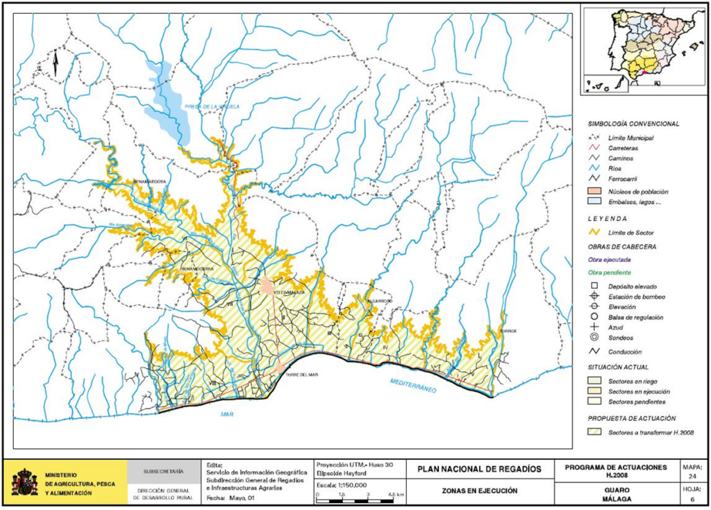 Mapa de Río Guaro (Málaga) en que se representa su zona regable