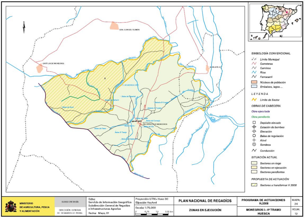 Cuarto tramo del mapa de Monegros (Huesca) en que se representa su zona regable