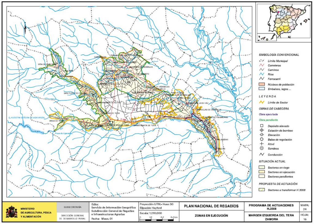Mapa de La Margen Izquierda del Tera (Zamora) en que se representa su zona regable