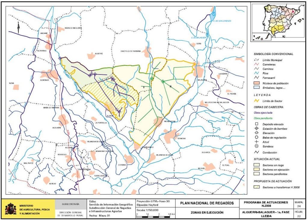 Primera fase del mapa de Alguerri-Balaguer (Lleida) en que se representa su zona regable