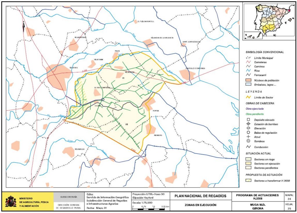 Mapa de Muga M.D. (Girona) en que se representa su zona regable