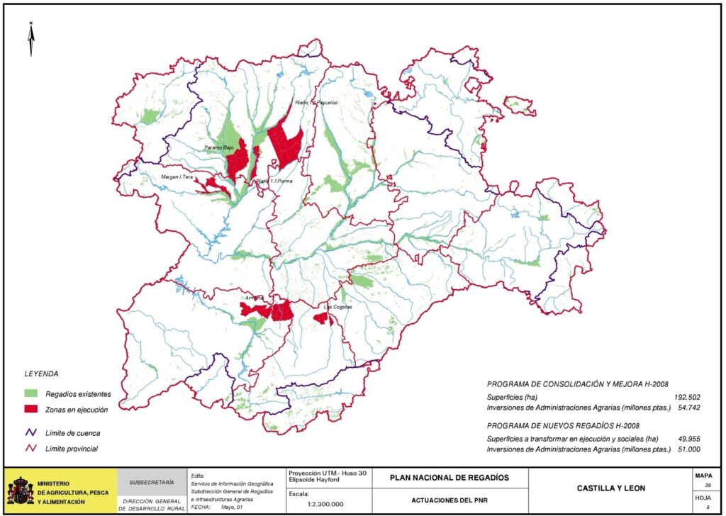 Mapa de la comunidad autónoma de Castilla y León que representa las actuaciones del PNR