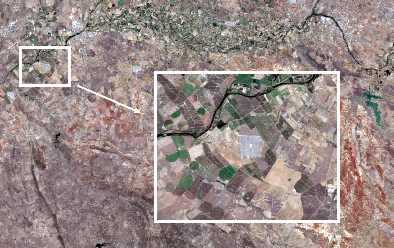 Image du nord de Badajoz où est appliquée la méthode de télédétection en vraies couleurs Sentinel 2
