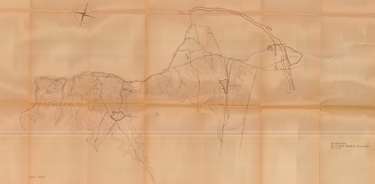 Carte originale de la zone d'irrigation d'Alange (Badajoz) en vue de sa numérisation et de son intégration dans un système d'information géographique.