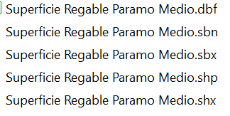 La zone irrigable du Páramo Medio avec les différentes extensions disponibles dans le fichier " shapefile "