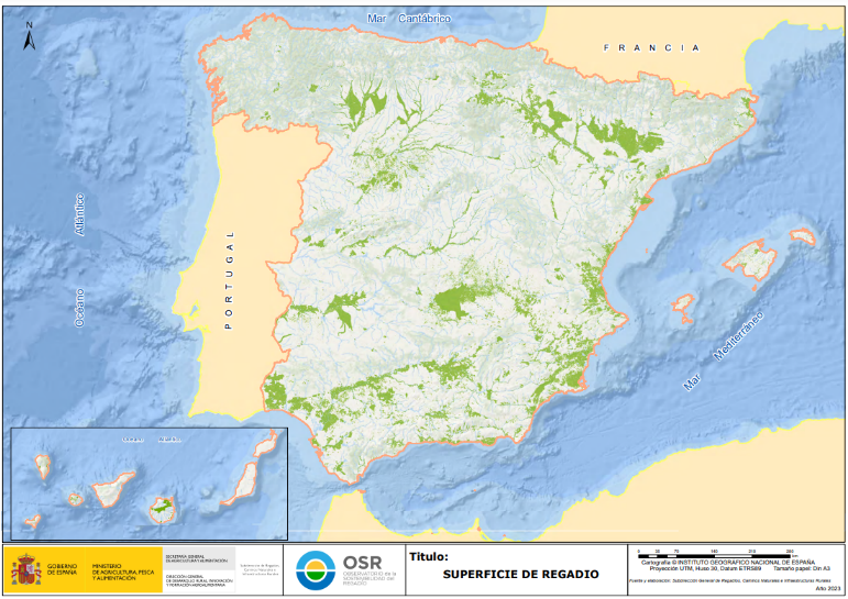 Mapa de las zonas de regadío a nivel nacional